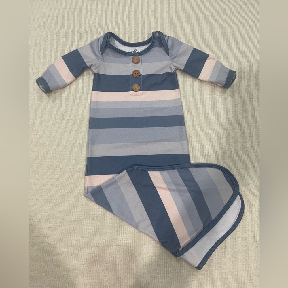 Caden Lane Blue, Light Blue & Pink Striped Baby Gown